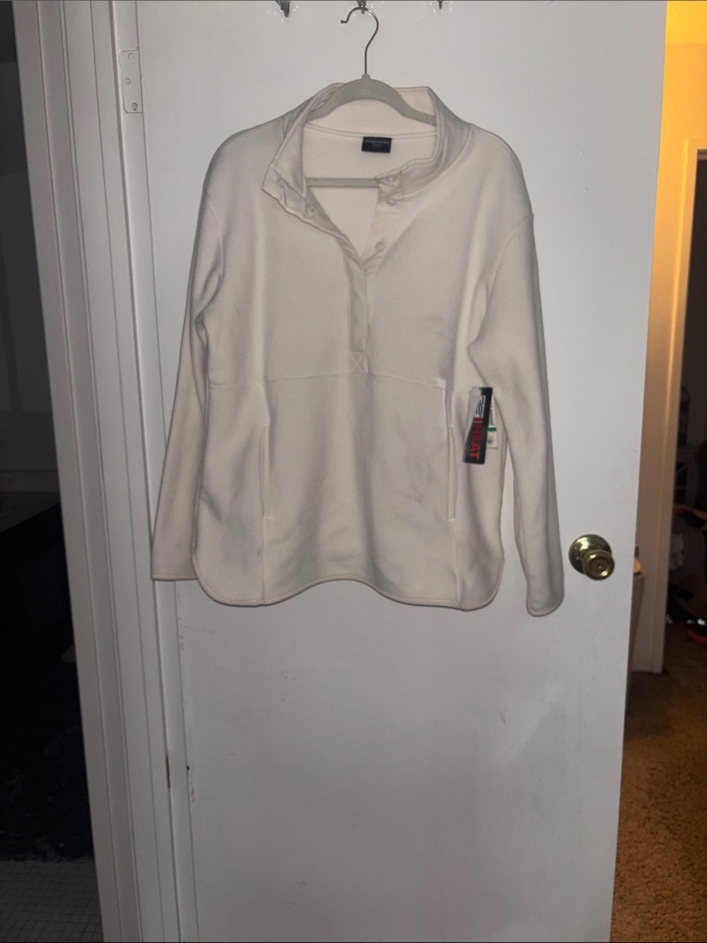 32 Degrees Cream Snap-Placket Fleece Pullover